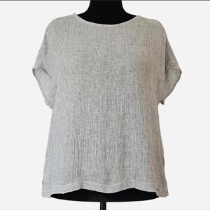 TAHARI Women's Gray 100%‎ Linen Short-sleeve Button-down Shirt. Sz M
